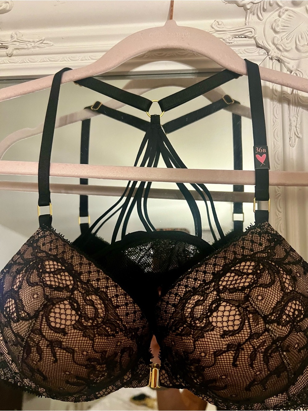 Victoria's Secret Black Lace Multi-Strap Push-Up Bra